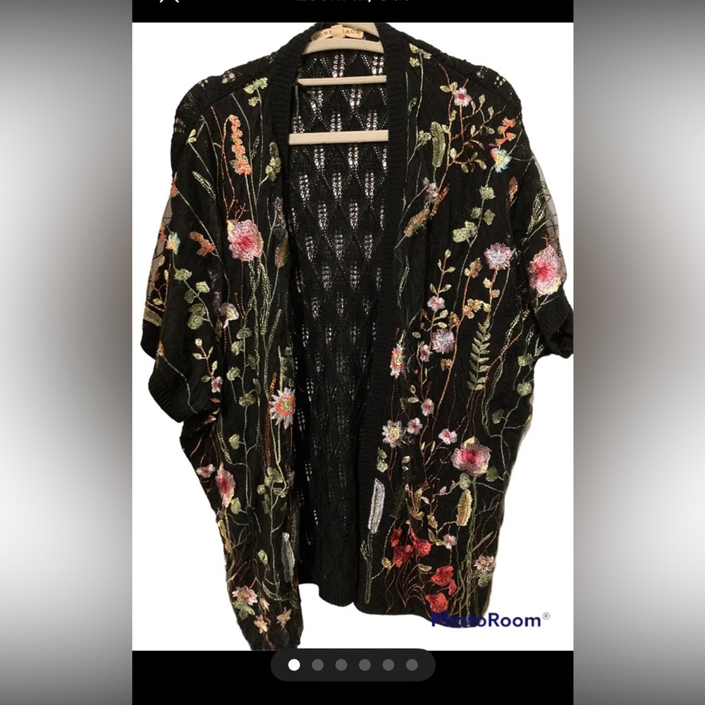 Mesh & lace black floral embroidered sweater cardigan